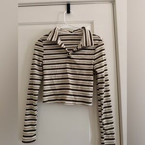 Striped Long Sleeve Collared Top